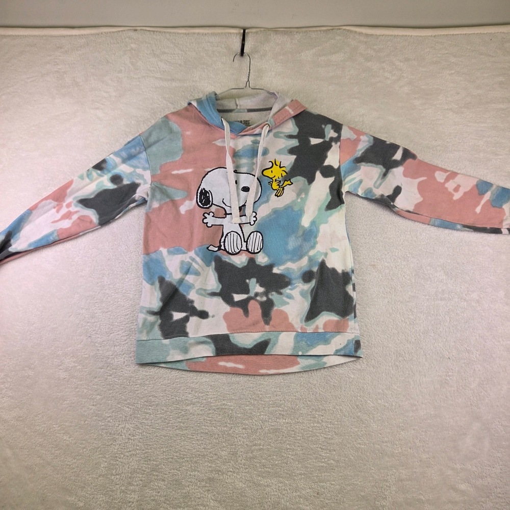 Peanuts Snoopy Woodstock Tie Dye Hoodie Sweatshirt Medium Pink Blue Multi